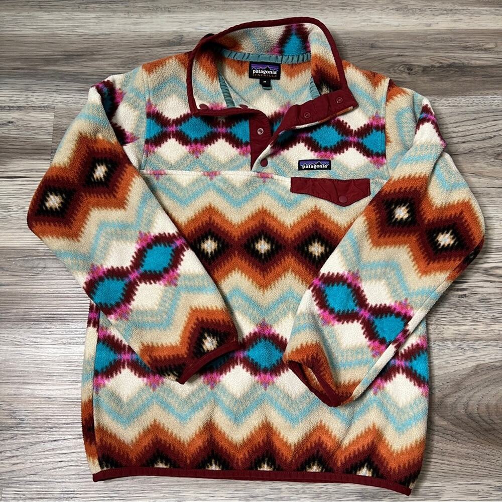 Patagonia Synchilla Snap T Fleece Pullover Sweater Timber Twist Aztec Print - Picture 2 of 6
